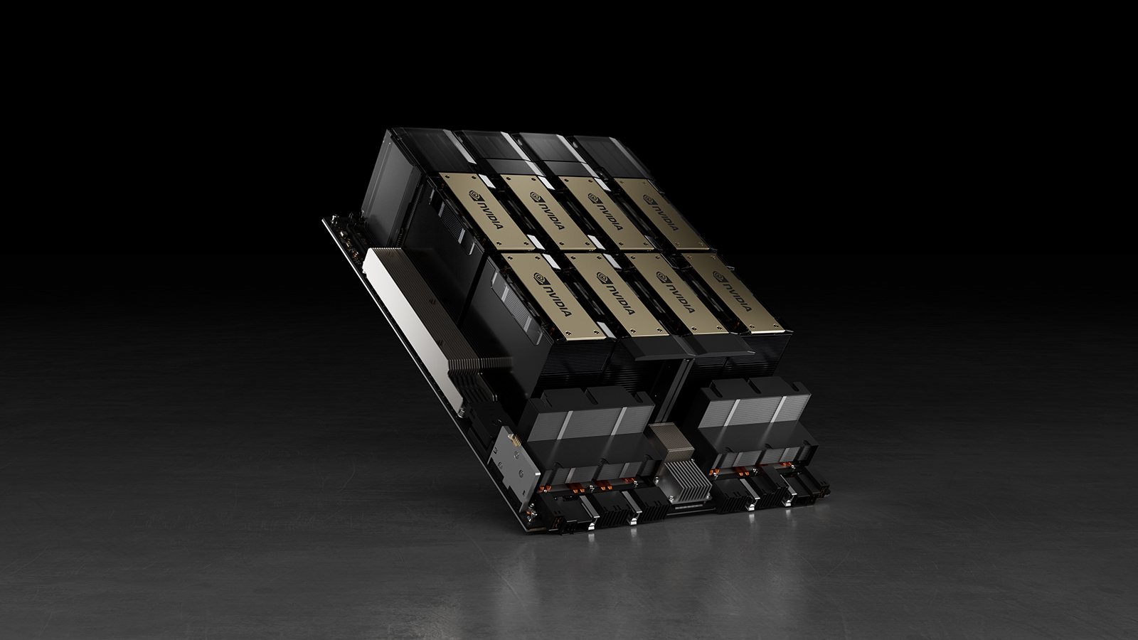 NVIDIA H200 boards on a black ground